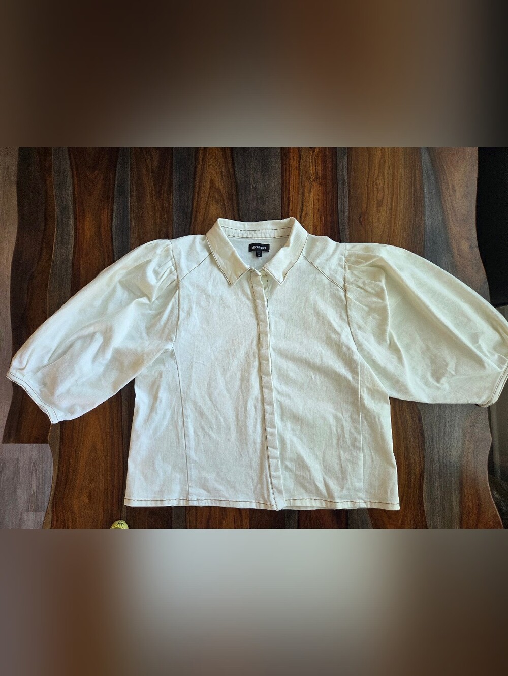 Express XL Exaggerated Voluminous Puff Sleeve Top Shirt Ivory Button Up